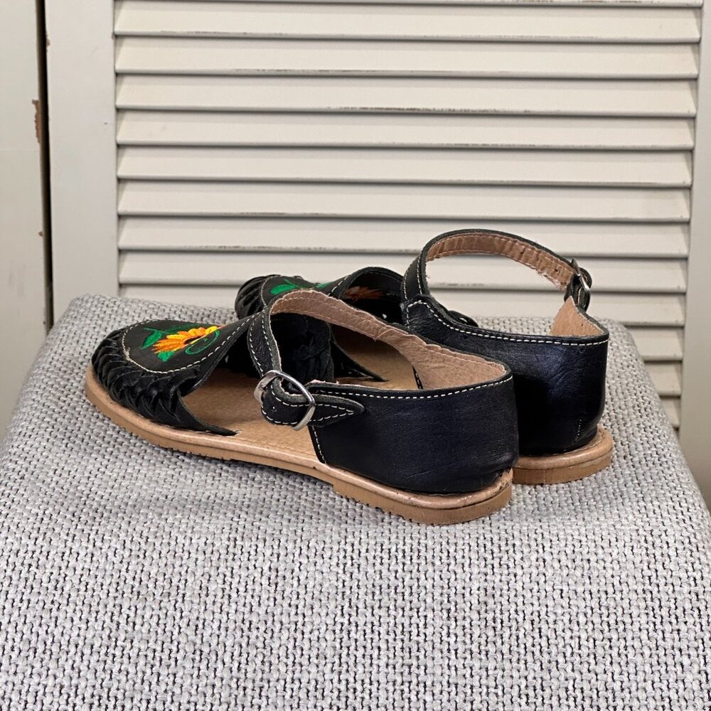 JVS Artisanal Women's Sunflower Black Leather Mexican Made Huarache Size 6.5 US - Picture 5 of 8